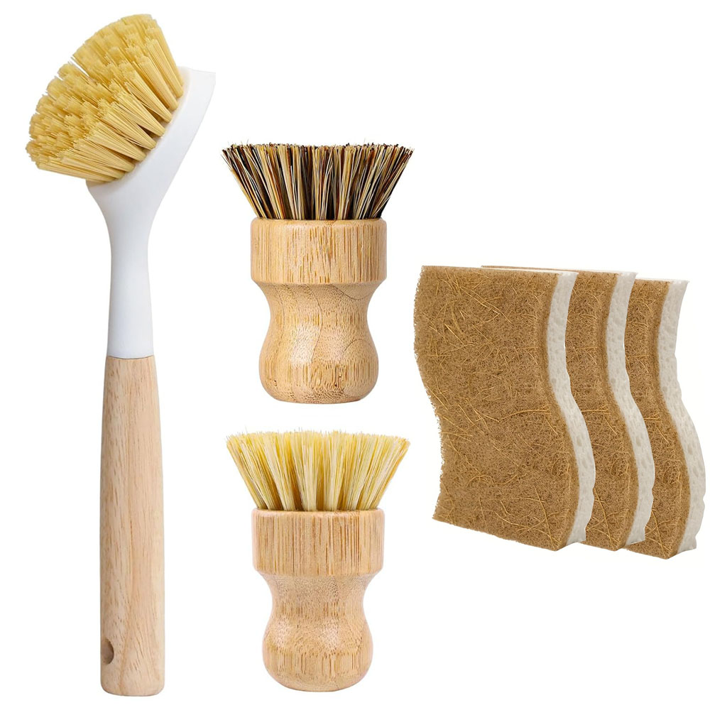 Dish Brush Bamboo - مجموعة من 6 قطع فرشاة واسفنجة