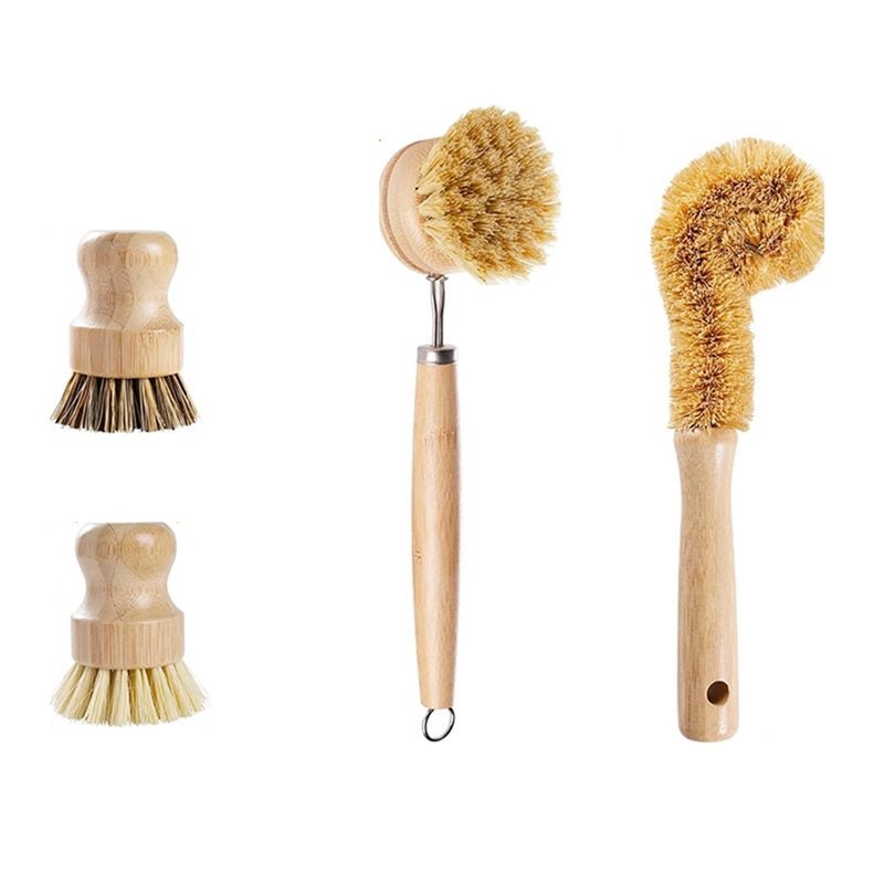 Dish Brush Bamboo - مجموعة فرش تنظيف الأطباق من الخيزران
